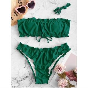 ZAFUL Lettuce Lace Up Bandeau Bikini Swimsuit